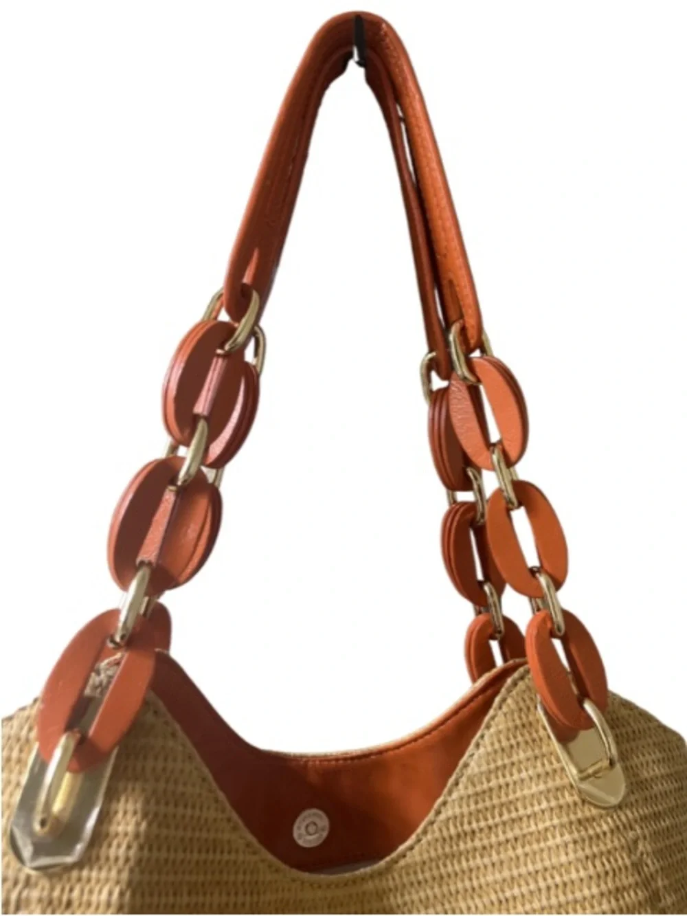 Michael Kors Lilly Woven Straw Hobo Bag - Orange/Tan - EUC - Picture 5 of 12